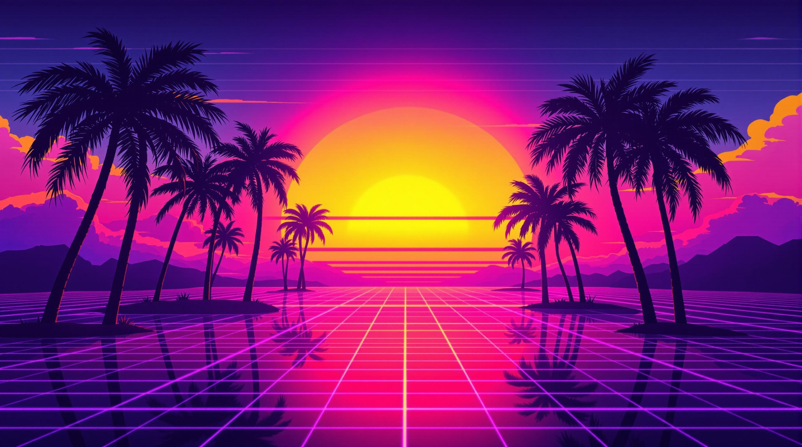 80s Synthwave Sunset Wallpaper