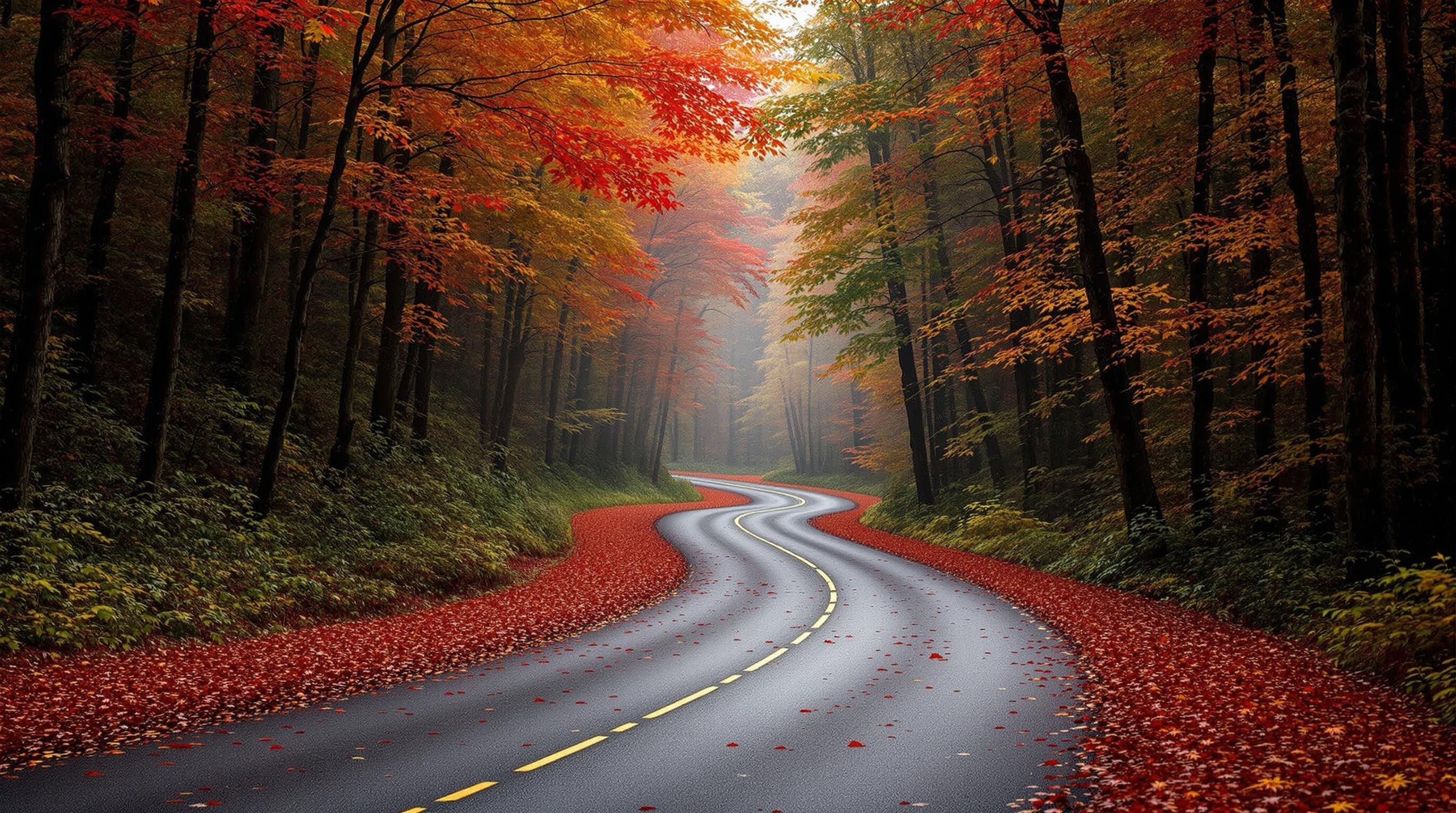 Autumn Forest Road Journey