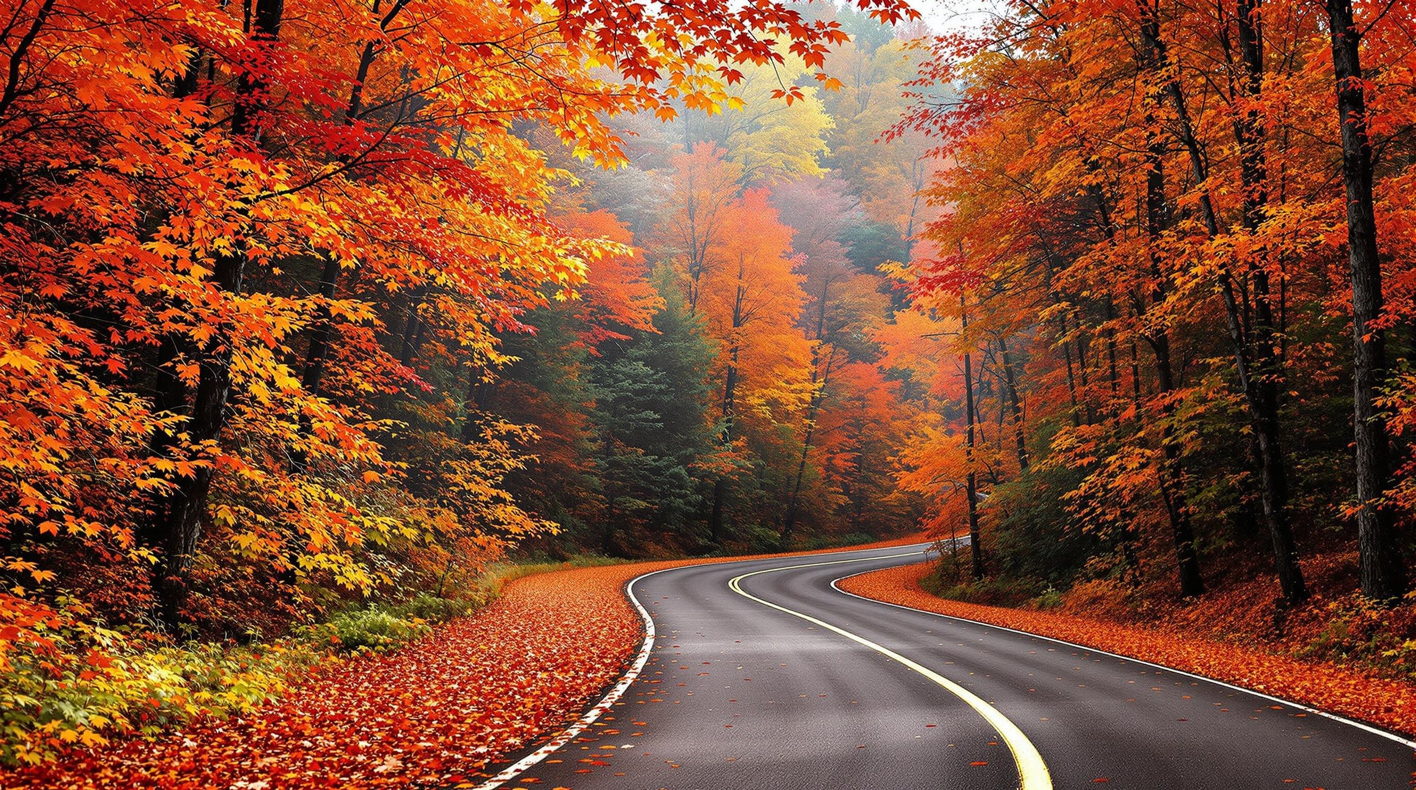 Autumn Forest Road Scene