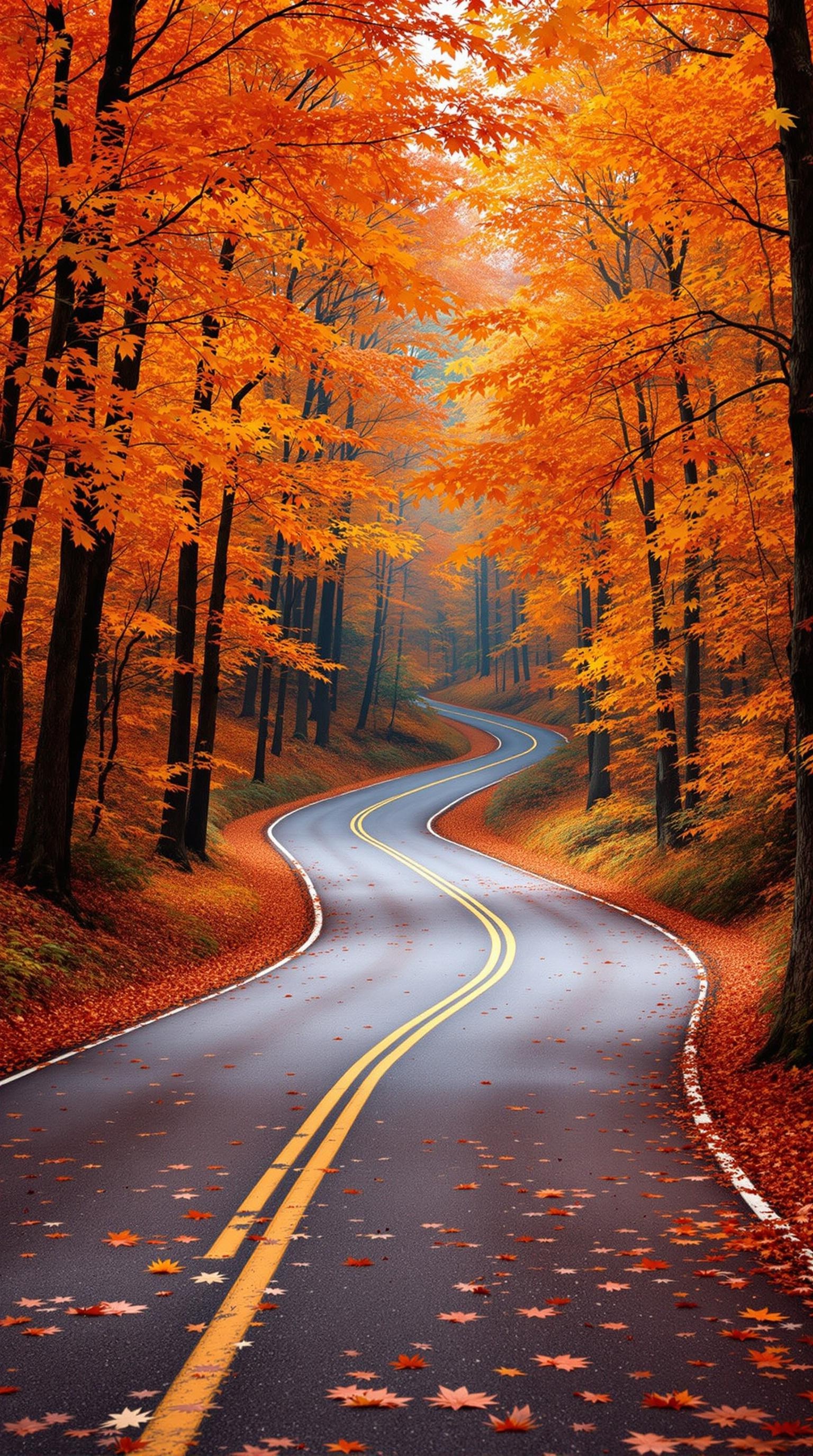 Autumn Forest Road Wallpaper