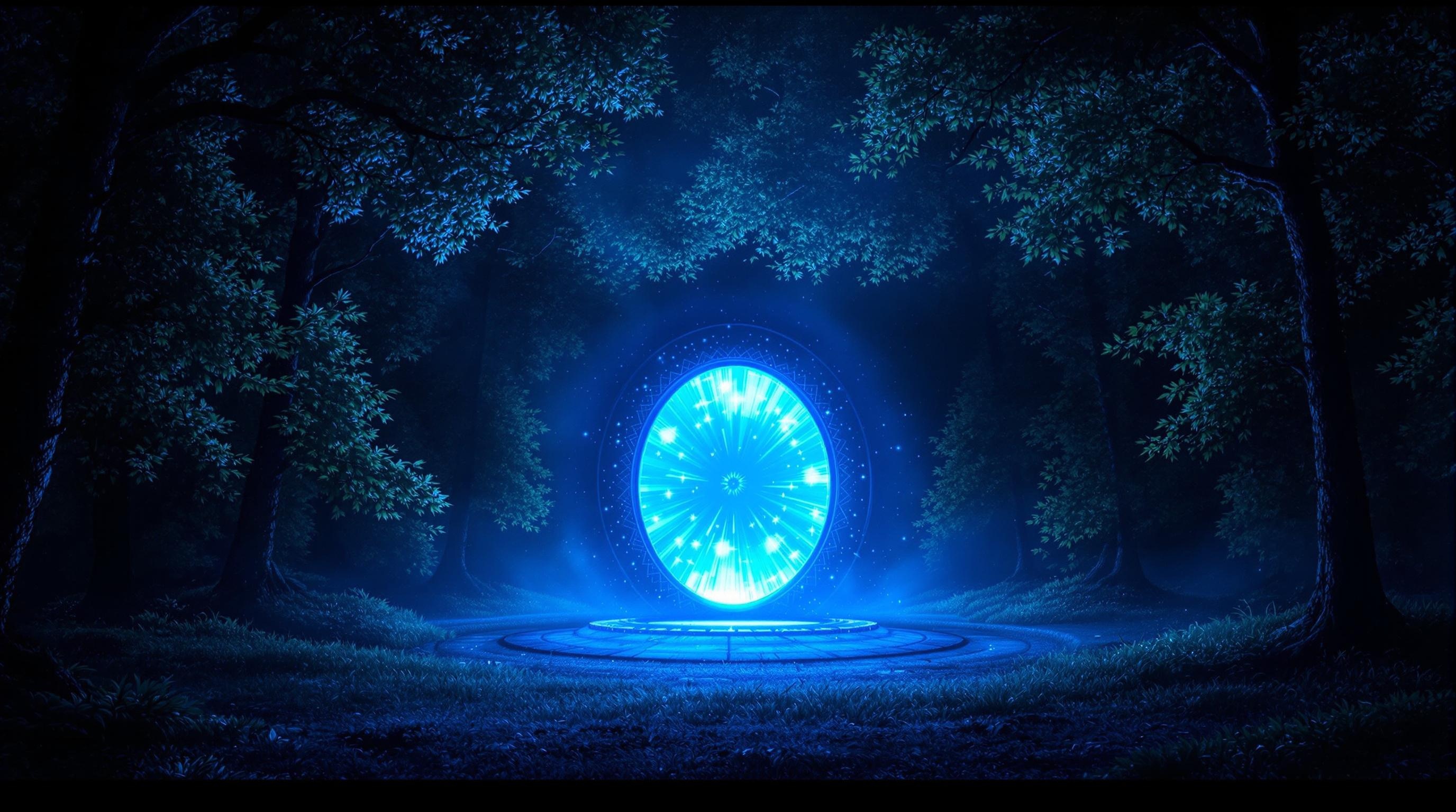 Blue Portal in Moonlit Forest