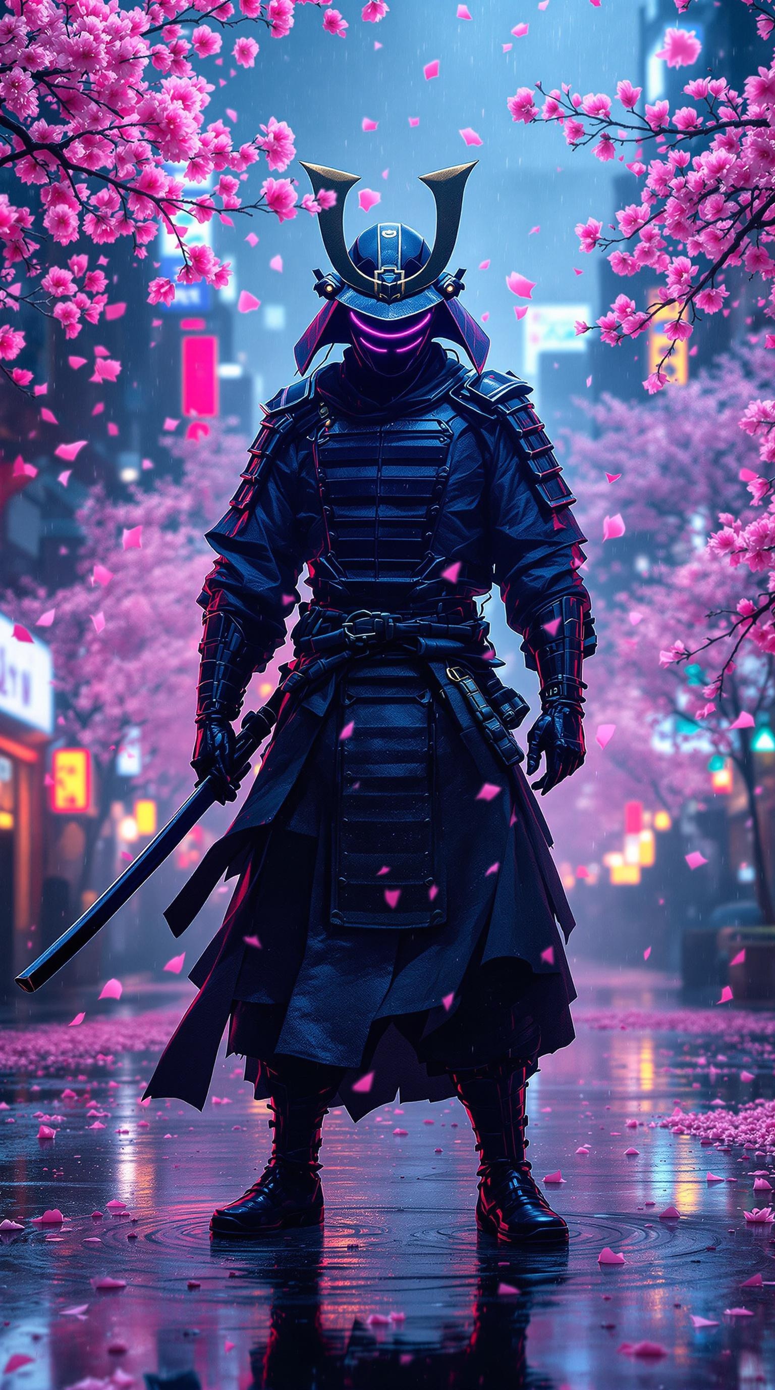 Cyberpunk Samurai in Rain