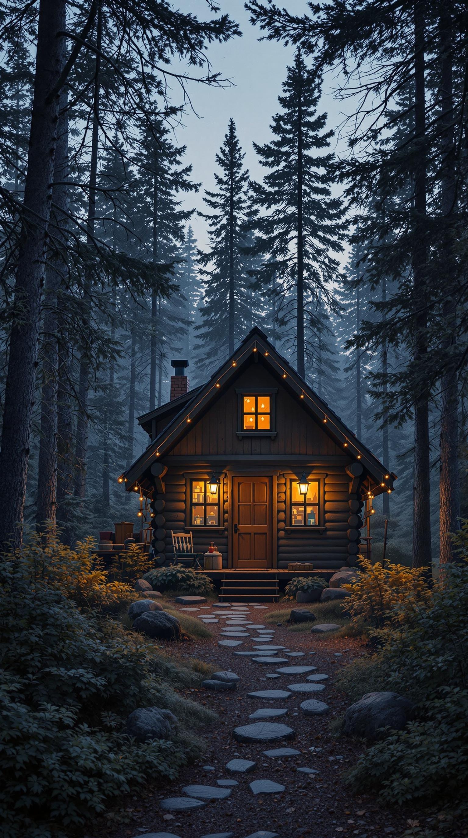 Dusk Cabin in the Woods