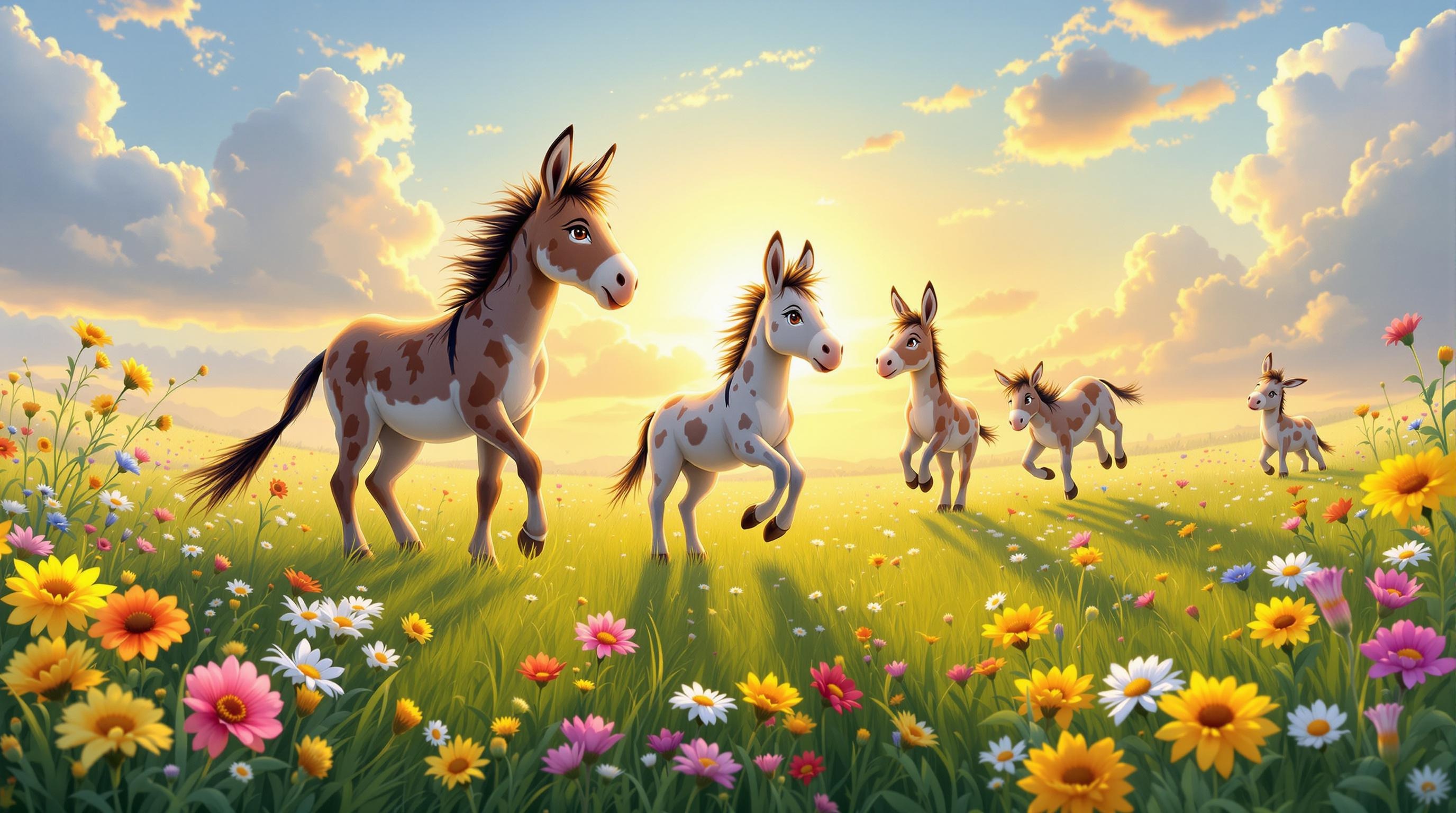 Frolicking Donkeys Sunset