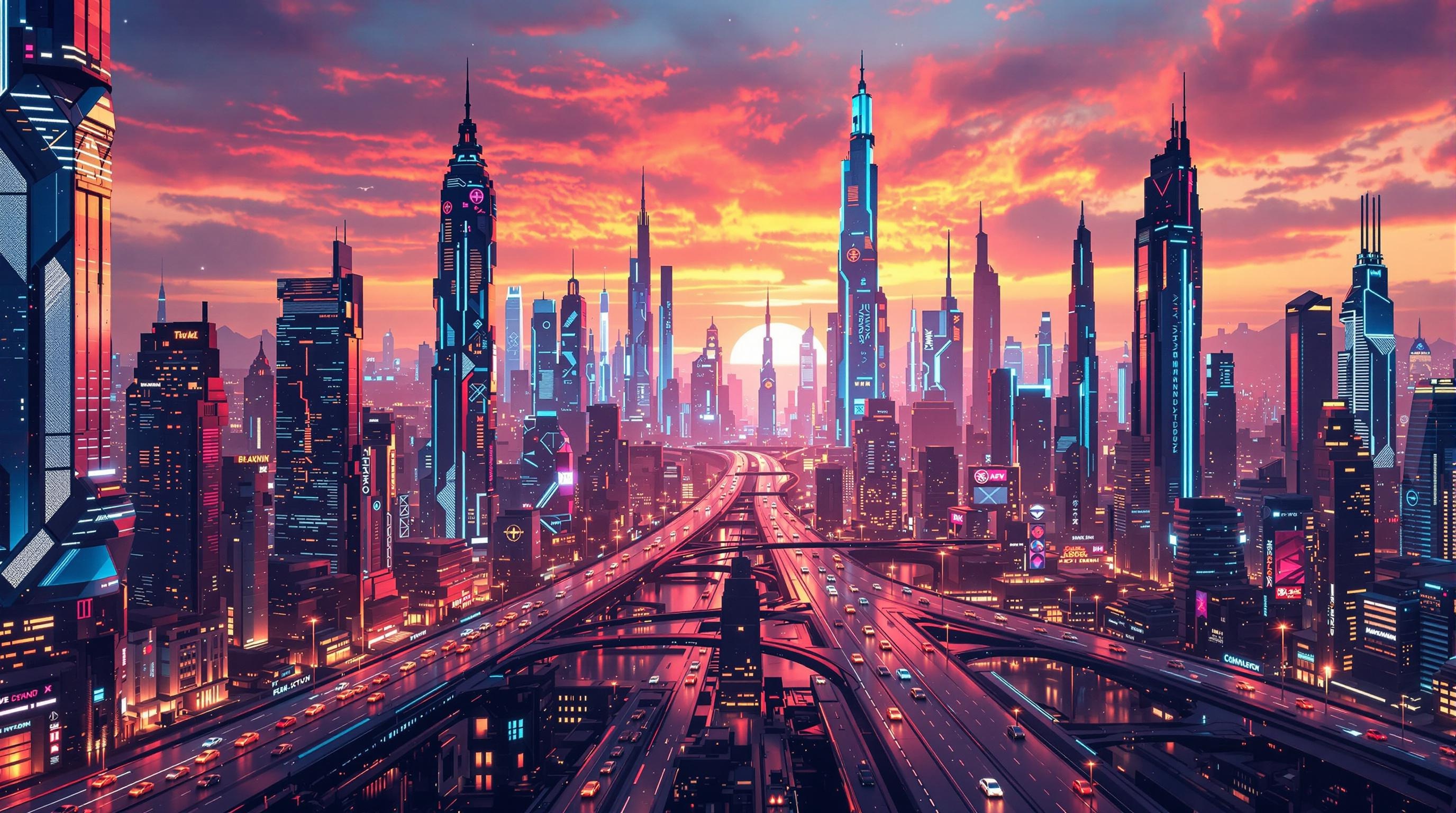 Futuristic City at Sunset