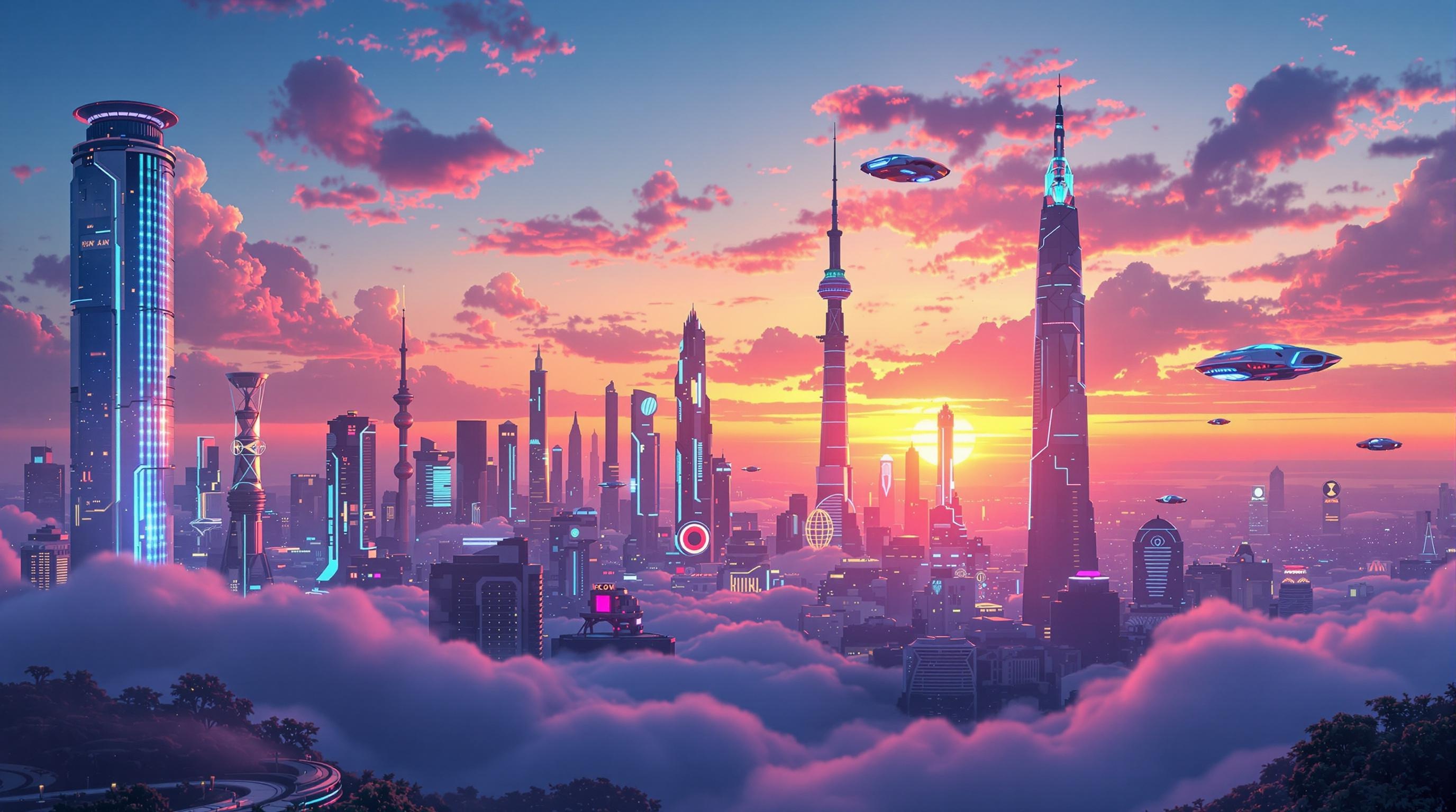Futuristic City At Sunset