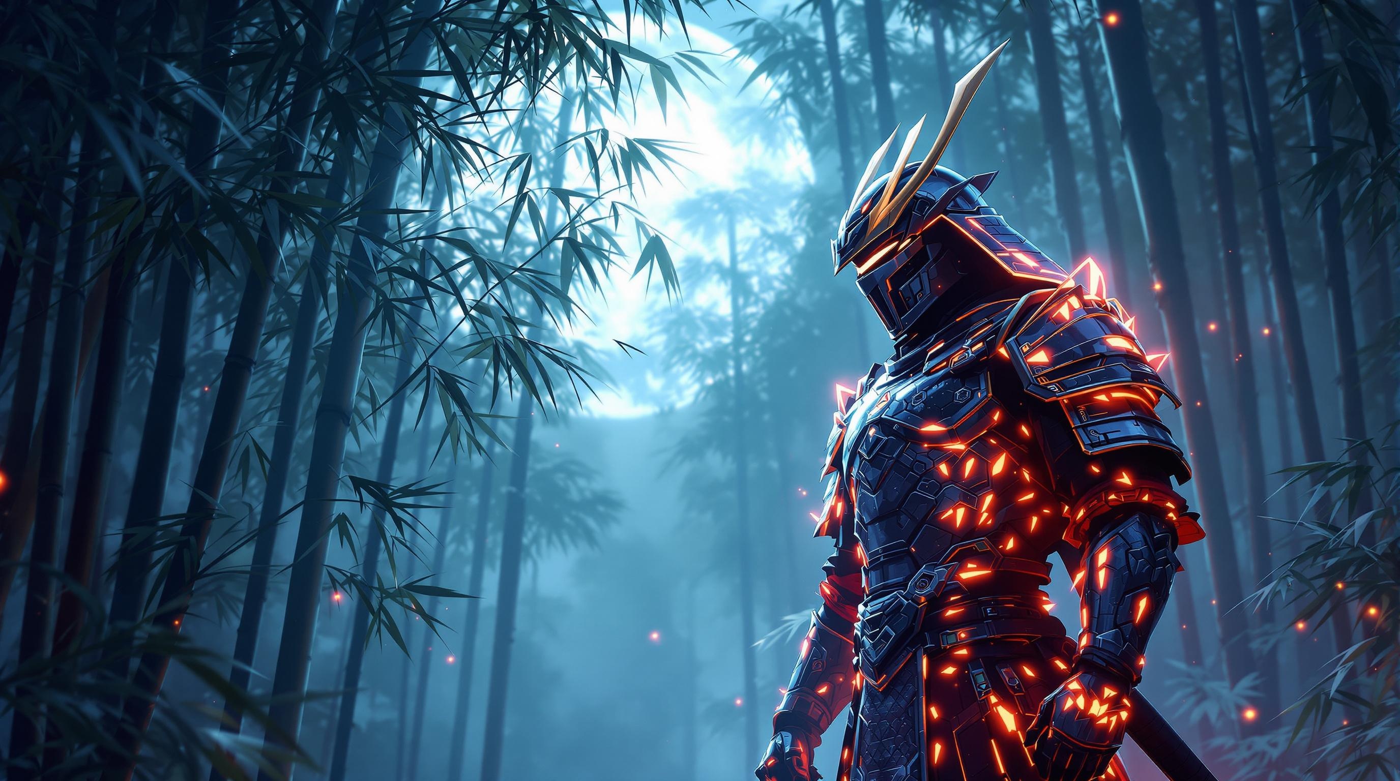 Futuristic Samurai in Forest