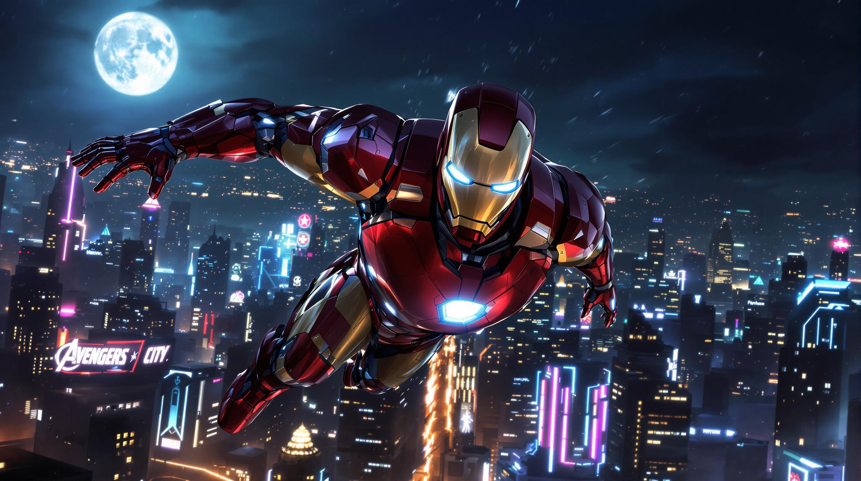 Iron Man Neon Cityscape