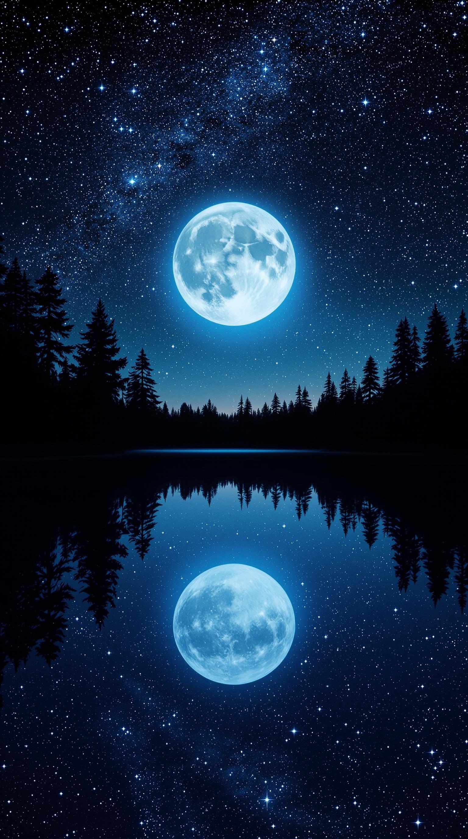 Luminous Moon Lake Night