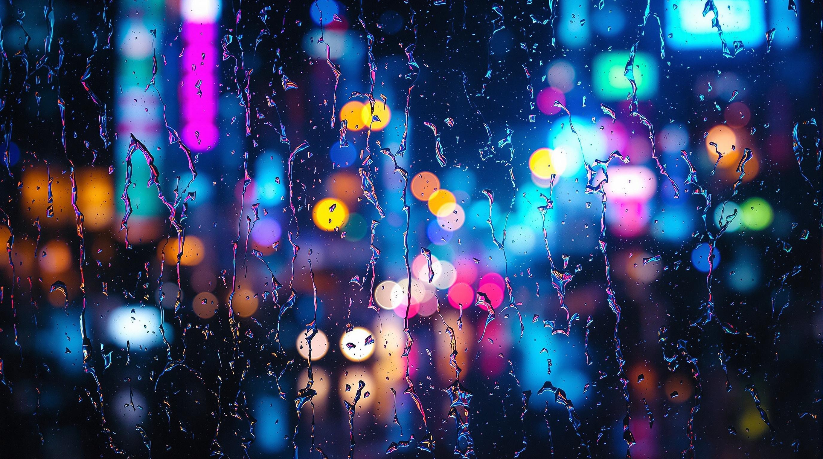 Neon Rain Glass Wallpaper