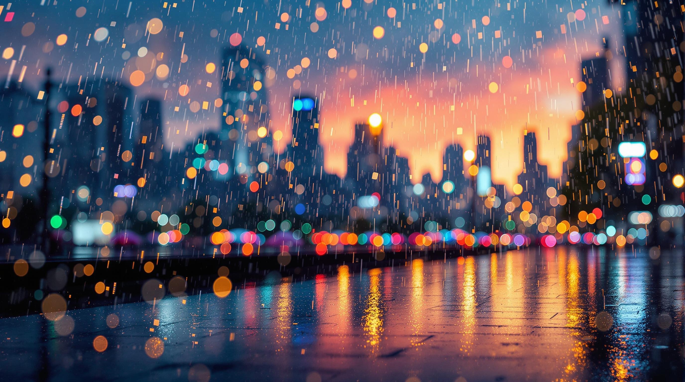 Rainy Dusk Cityscape