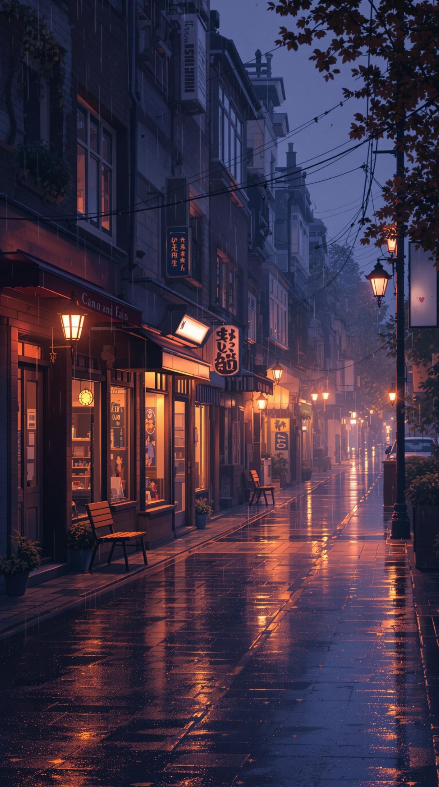 Rainy Lofi Anime Street Scene