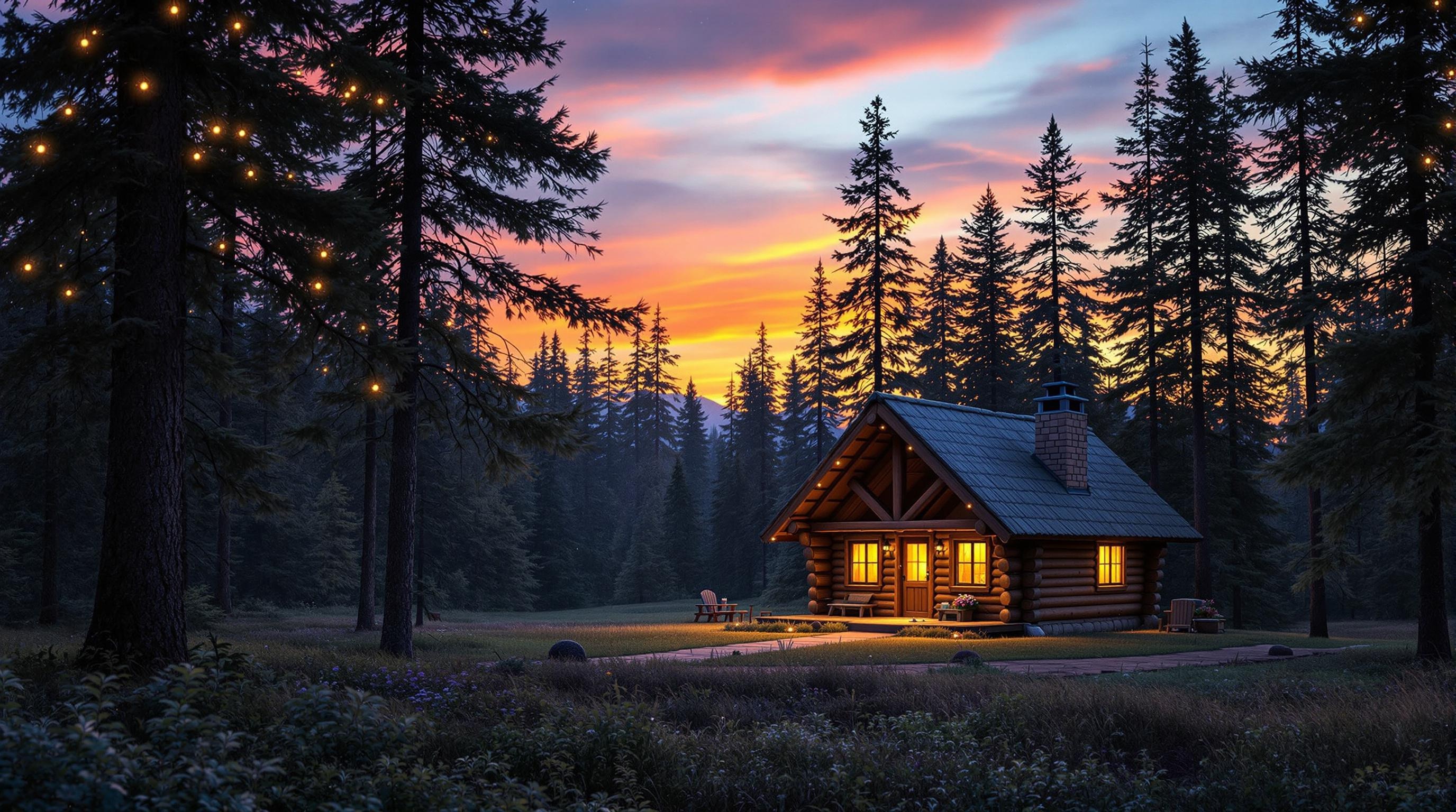 Serene Woodland Cabin Dusk