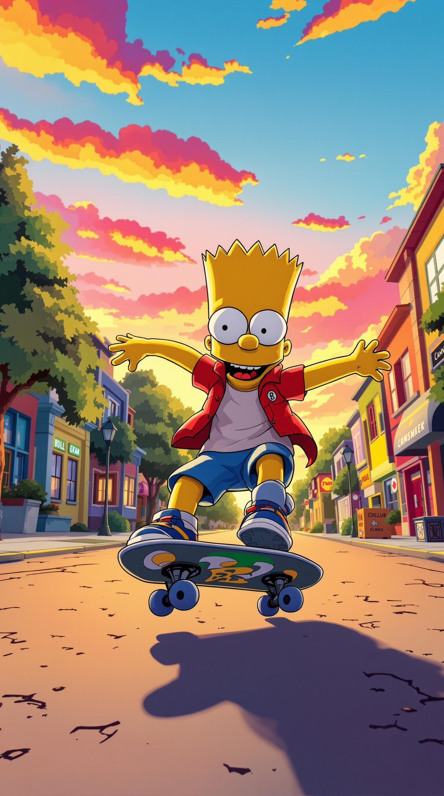 Skateboarding Bart at Sunset