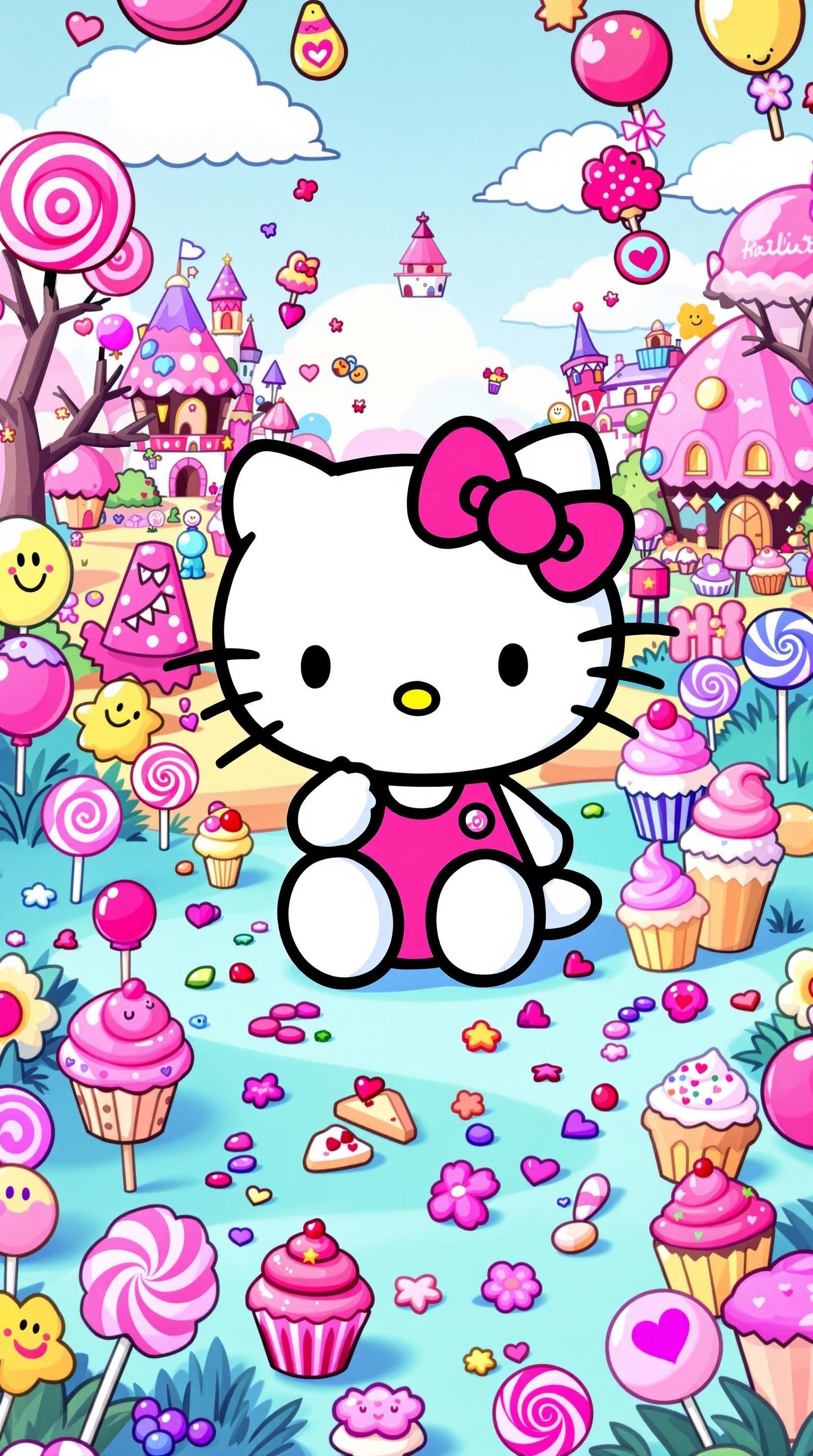 Vibrant Candyland Hello Kitty Wallpaper