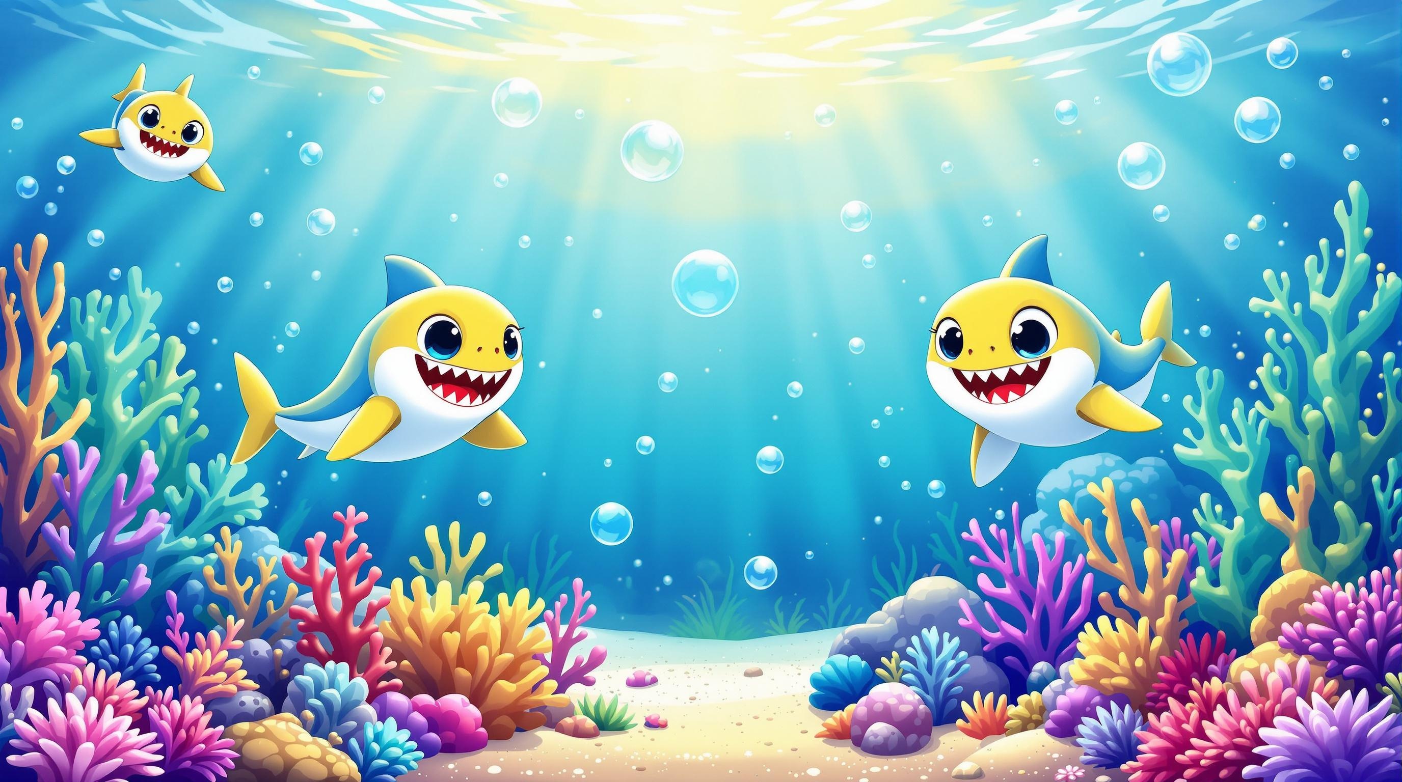 Vibrant Underwater Baby Sharks