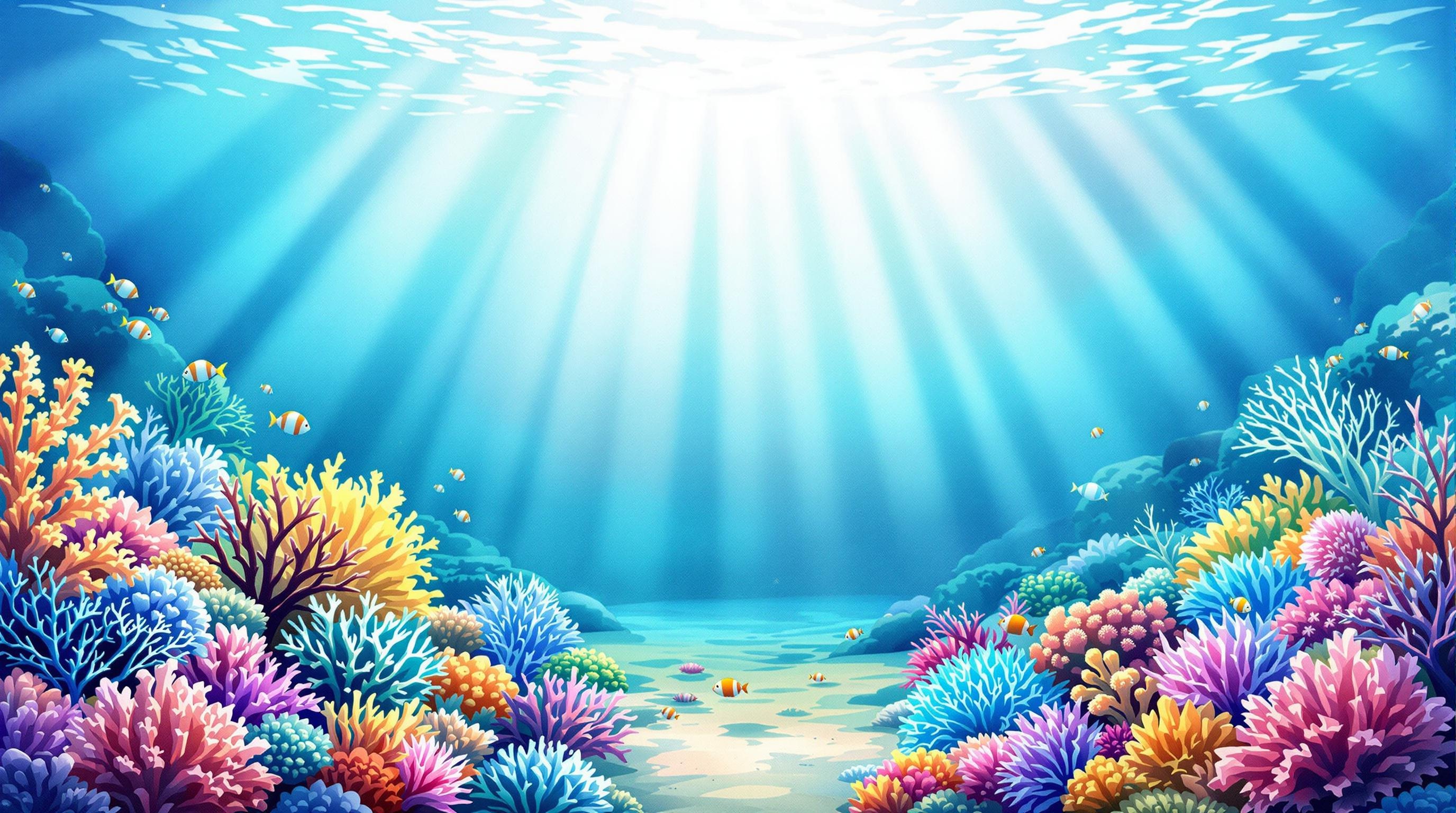 Watercolor Coral Reef Scene